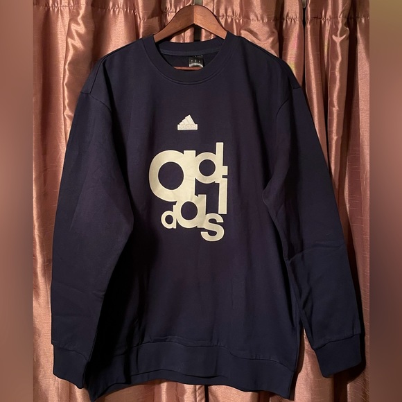 NWT• ADIDAS Big Logo Crew Neck Long Sleeve Sweatshirt.”Legend Ink” Blue, Size:XL - Picture 4 of 11